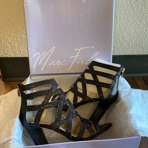 Marc Fisher Black Caged Block-Heel Sandals